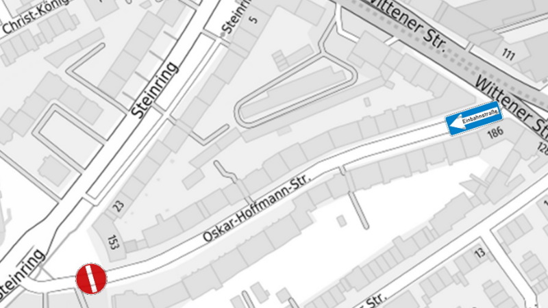 Die Oskar-Hoffmann-Str. soll nach dem Beschluss der Bezirksvertretung-Mitte künftig im Bereich zwischen der Wittener Str. und Glockengarten als Einbahnstraße geführt werden.